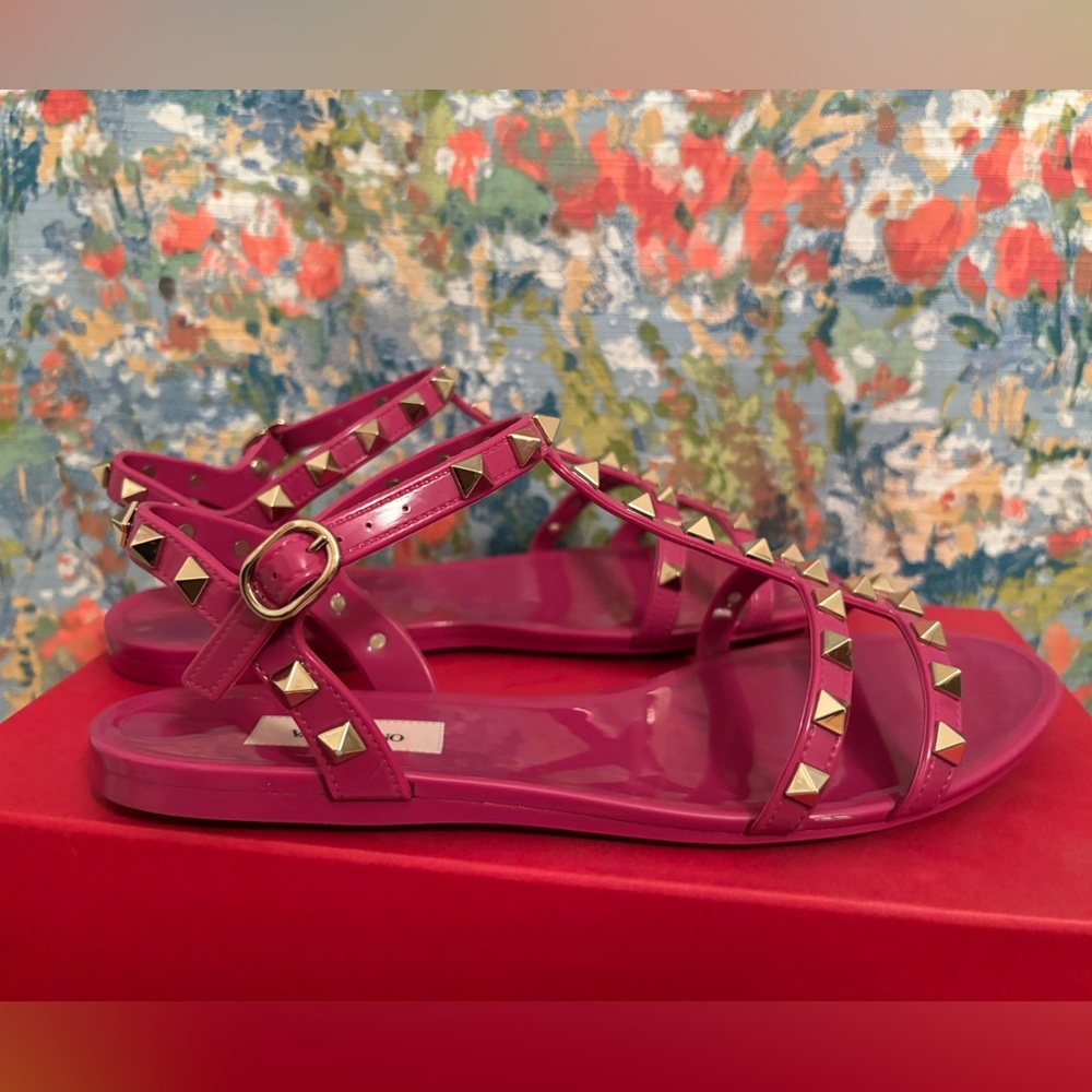 Valentino Garavani Fuchsia Sandals with Metallic Studs